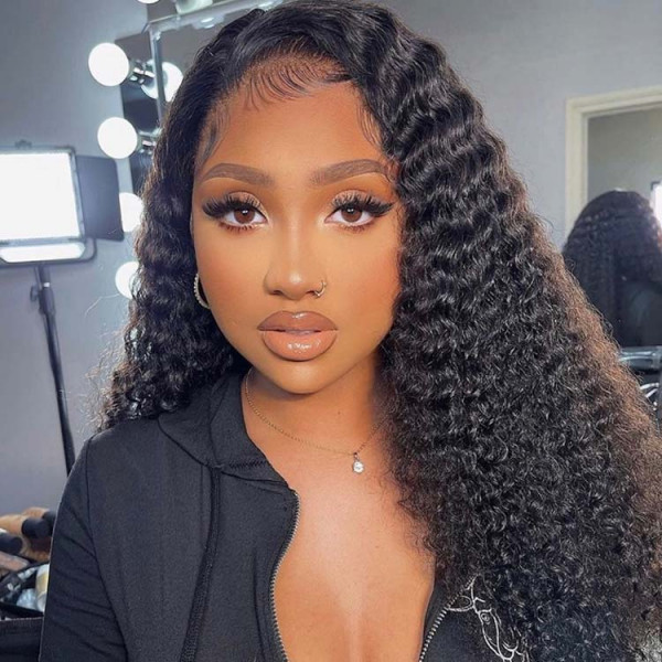 250% Density Deep Curly U Part Wig Real Human Hair Wigs Natural Color