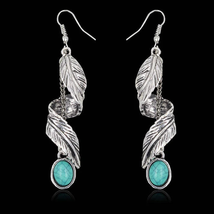 Boho Leaf Turquoise Vintag Earrings