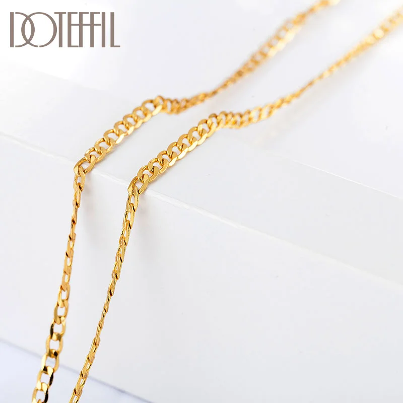 DOTEFFIL 925 Sterling Silver 16/18/20/22/24/26/28/30 Inch 18k Gold 2mm Sideways Necklace For Women Man Jewelry