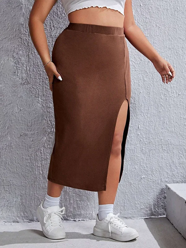Elasticity Solid Color Split-Side A-Line Skirts Bottoms