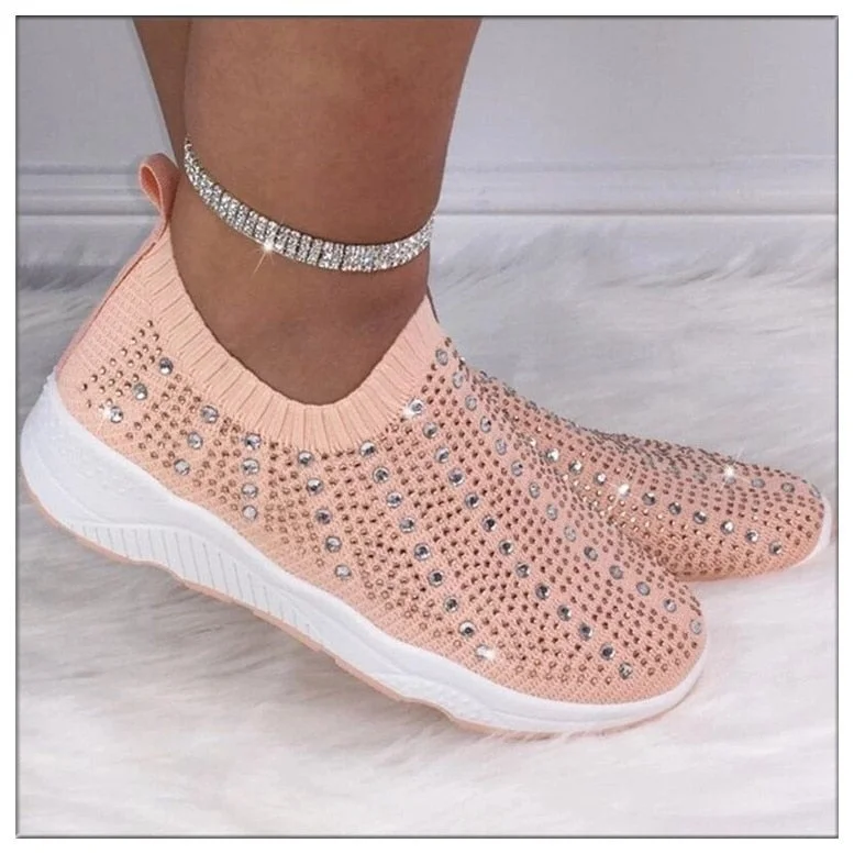 White Women Sneakers Rhinestone Elastic Band Running Shoes Fashion Comfortable Platform Women's Slip-ons Tennis Female Sneakers