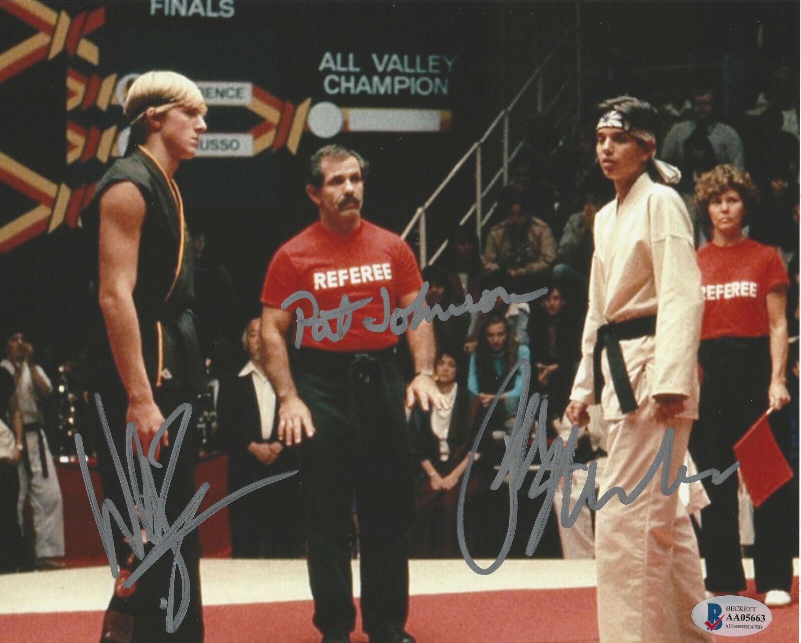 THE KARATE KID (MACCHIO - ZABKA - PAT E. JOHNSON) CAST SIGNED 8x10 Photo Poster painting BAS X3