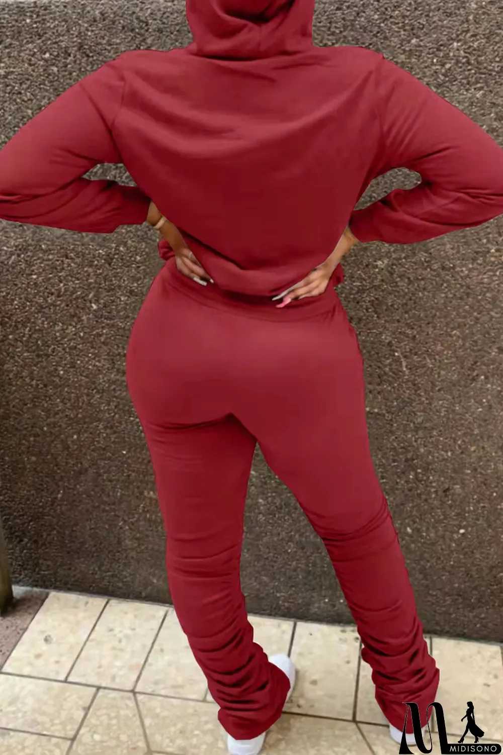 MidiSono - Red Fashion Casual Letter Print Fold Hooded Collar Long Sleeve Two Pieces