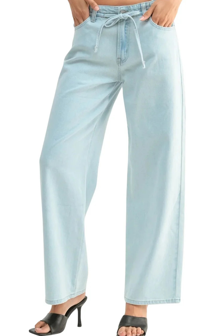 Just Black Drawstring Wide Leg - Light Wash