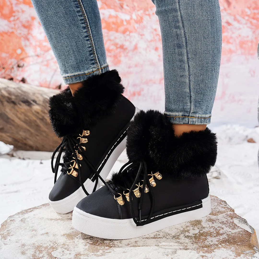 Breakj Breakj The Autumn And Winter Of 2025, The New Large-Size Fur-Snow Boots Are Taut With Thick-Bottomed Round Head Ladies Cotton.