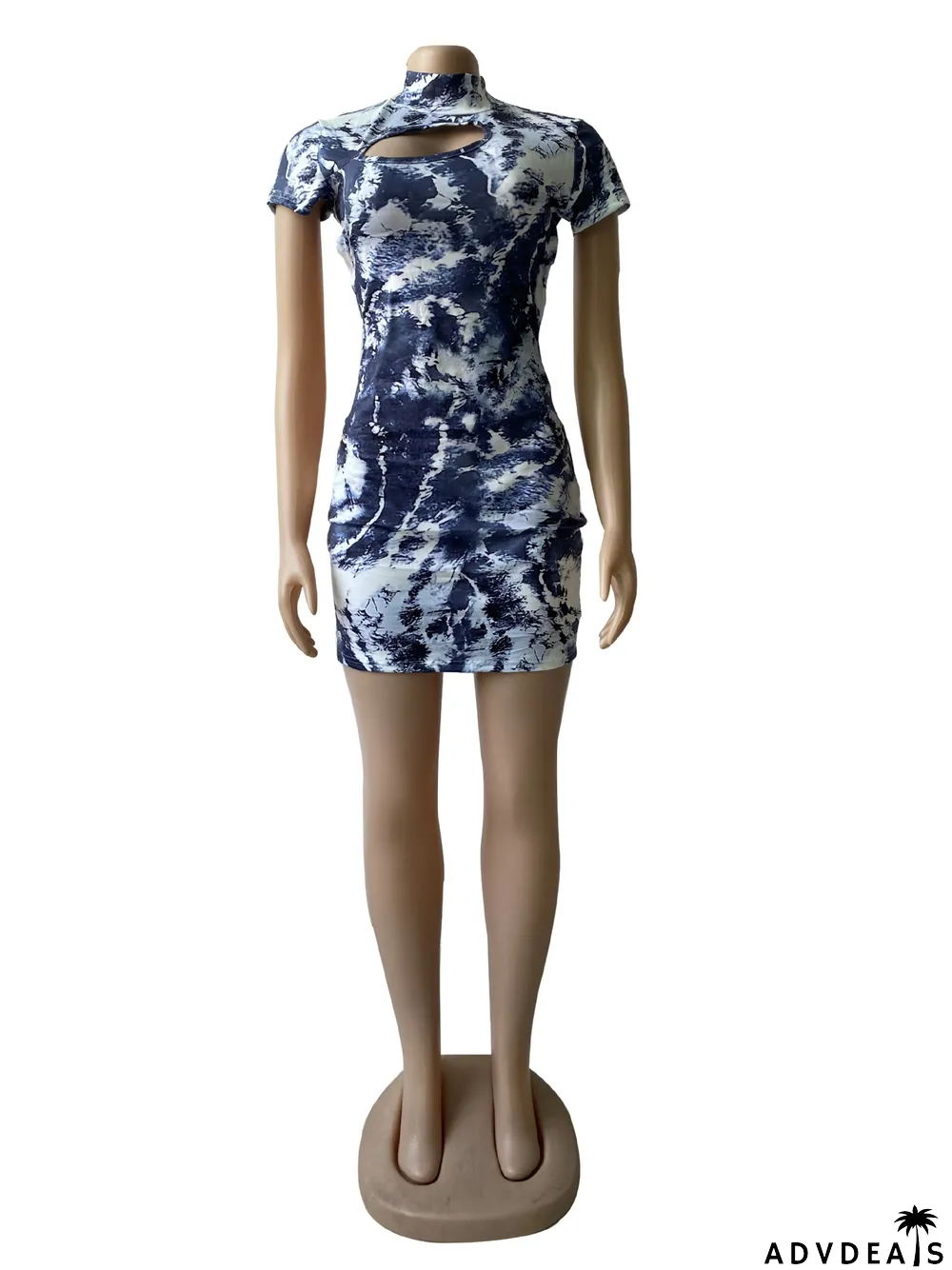 Tie Dye Print Backless Short Sleeve Mini Dress