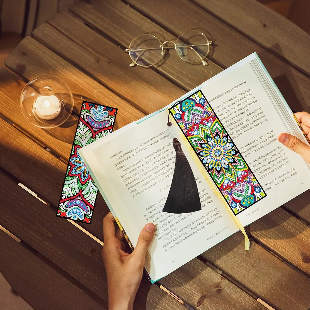 2pcs DIY Diamond Painting Leather Bookmark Mandala Tassel Crafts