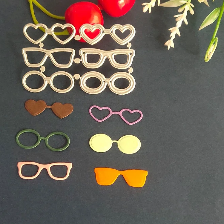 Six kinds of glasses and glasses frame fittings Metal cutting Mould scrapbook DIY album Card template Paper Technology