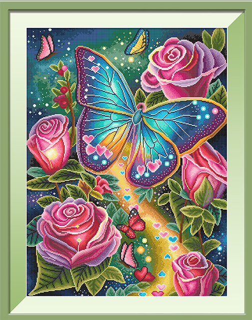【KS Brand】Flowers Bloom And Butterflies Come Naturally Full 16CT Pre-stamped Canvas(49*63cm) 91 Colors  Cross Stitch