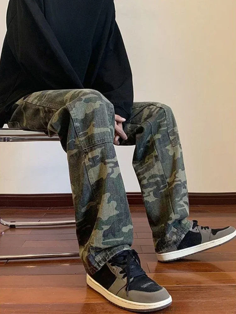 Gamintor Man Cowboy Pants Camouflage Cargo Trousers Hip Hop Punk Men's Jeans Aesthetic Straight Korean Fashion Buggy Baggy Y 2k Vintage