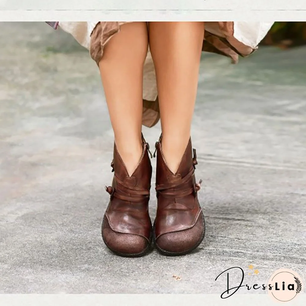 Flat Heel Spring Casual Leather Boots