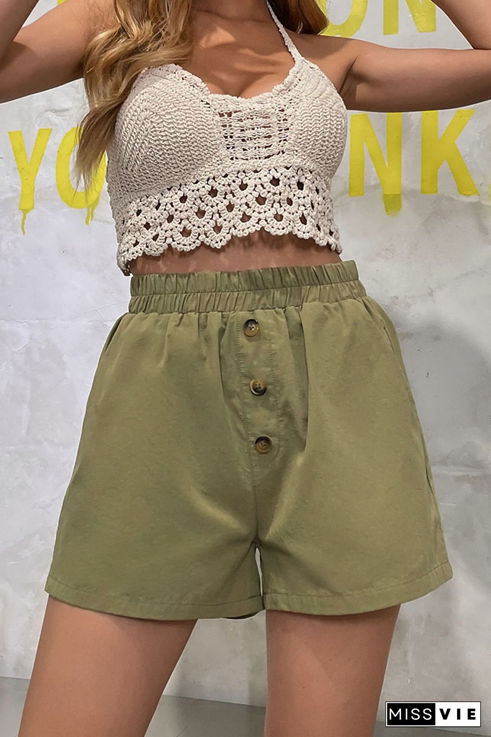 Casual Solid Buttons Wide Leg Solid Color Bottoms