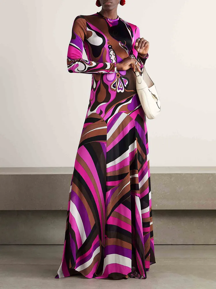Delicate Abstract Orchid Floral Print Maxi Dress