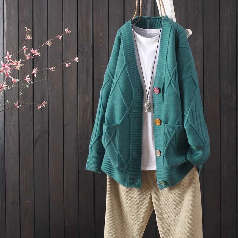 2021 spring and autumn fashion new women's western style casual cardigan jacket solid color long-sleeved v-neck sweater