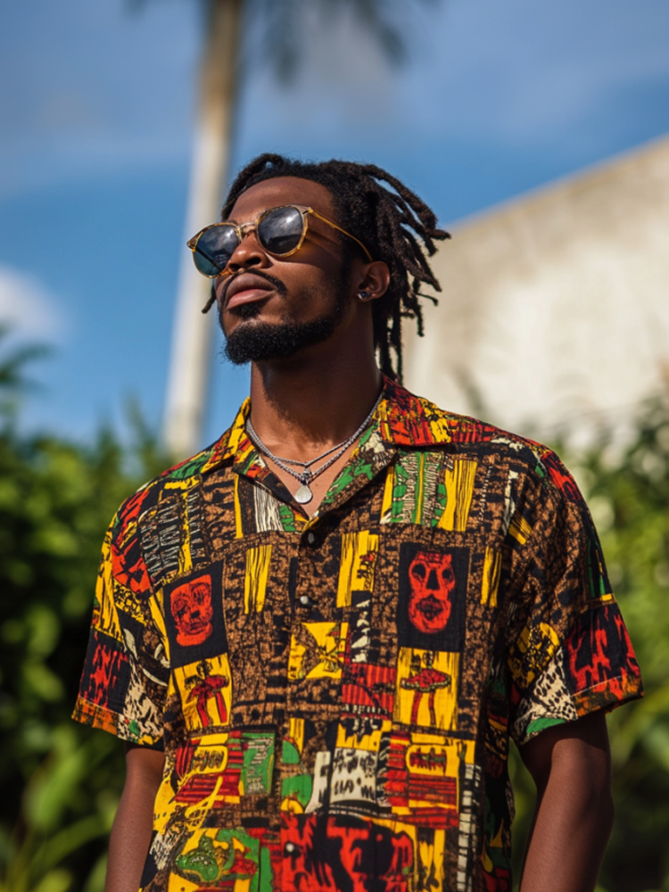 Junefest Reggae Print Men's Linen Casual Shirt
