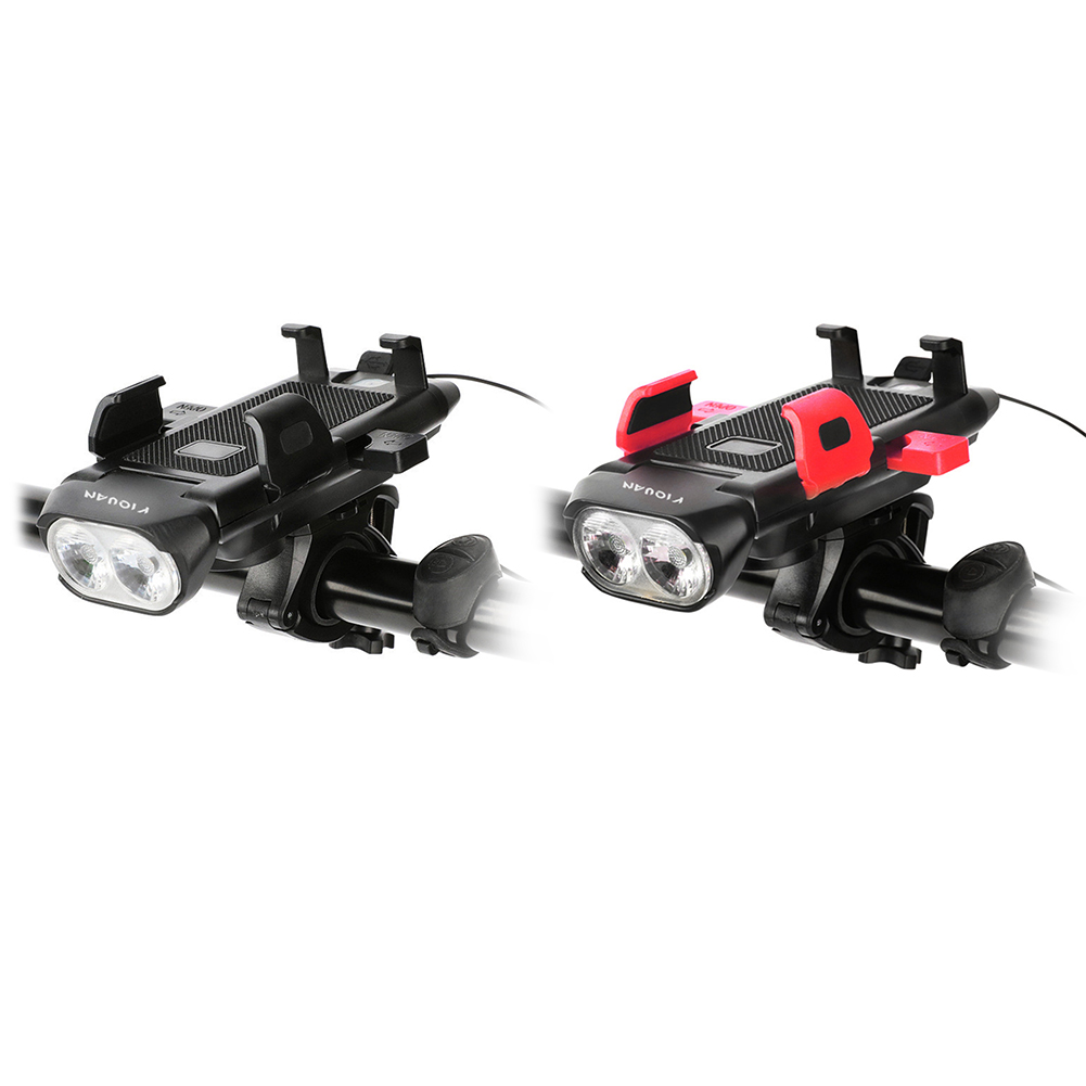 

4 in 1 Mountain Bike Headlight Horn Phone Holder USB Rechargeable Lights, Red, 501 Original