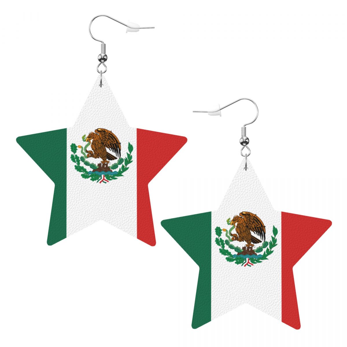 Mexico Flag Faux Leather Star Dangle Earrings