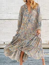 Floral Printed Loose Long Sleeves Midi Dress