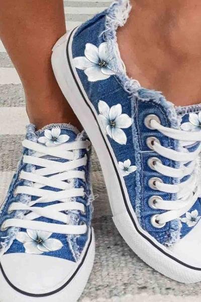 Women's Sneakers Flower Print Canvas Lace-up Sneakers