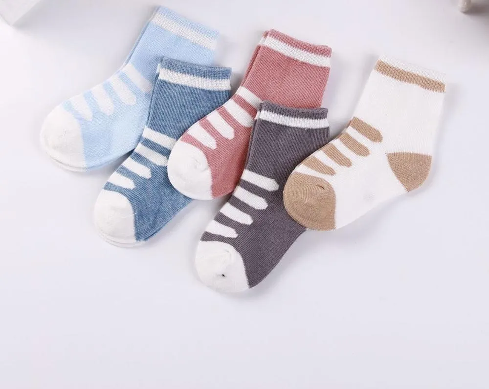 5 Pairs/lot 0 to 6 Years Kids Soft Cotton Socks Boy Girl Baby Cute Cartoon Warm Stripe Dots Fashion School Socks Autumn Winter
