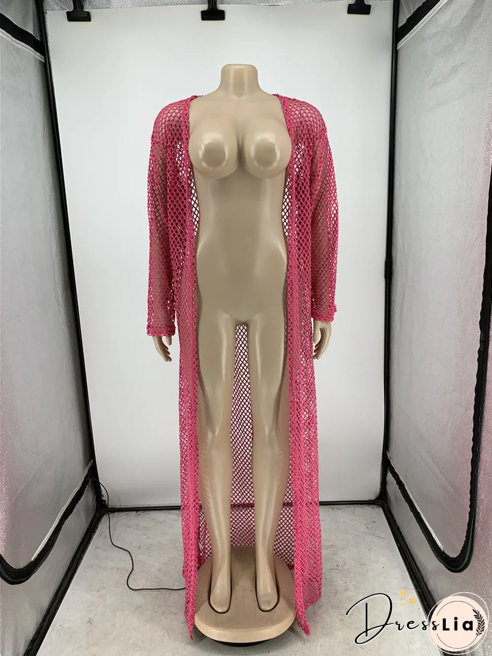 Beachwear Long Sleeve Mesh Grid Cardigan Cover-ups