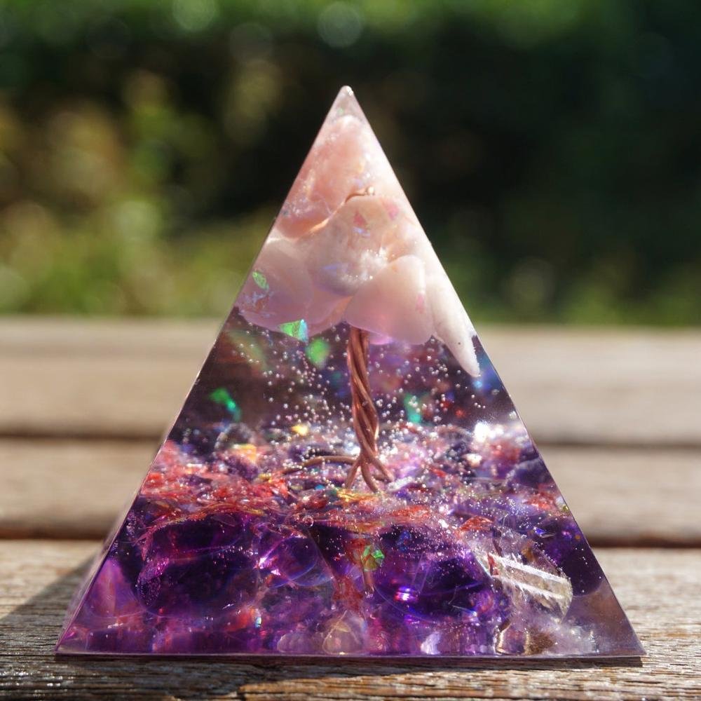 Pink Opal Amethyst Tree Of Life Pyramid