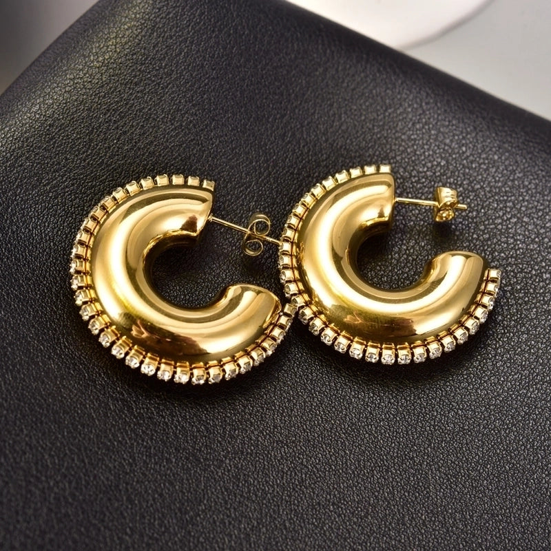 1 Pair Elegant Minimalist Streetwear Solid Color Plating 304 Stainless Steel Zircon 18K Gold Plated Stainless Steel Earrings