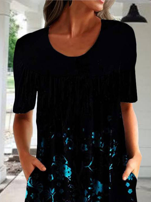 Women Half Sleeve V-neck Solid Color Dress