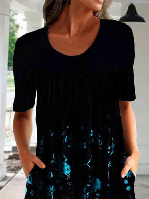 Women Half Sleeve V-neck Solid Color Dress