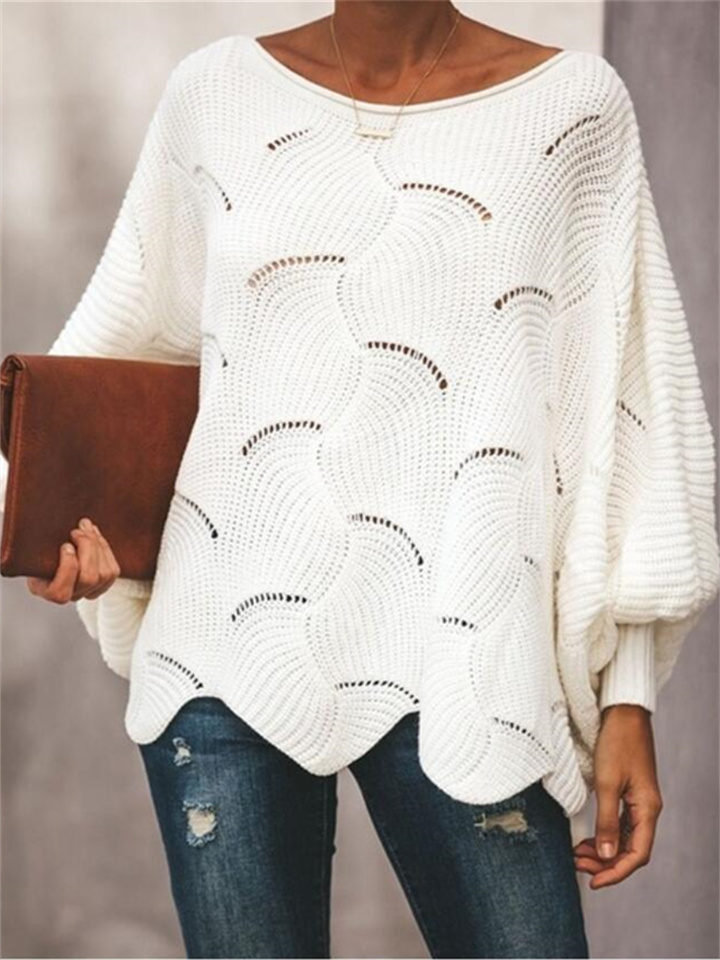 Women's Pullover Sweater Jumper Hollow Out Knitted Solid Color Stylish Basic Casual Long Sleeve Plus Size Lantern Sleeve Oversized Sweater Cardigans Boat Neck Fall Spring Summer Yellow Blushing Pink