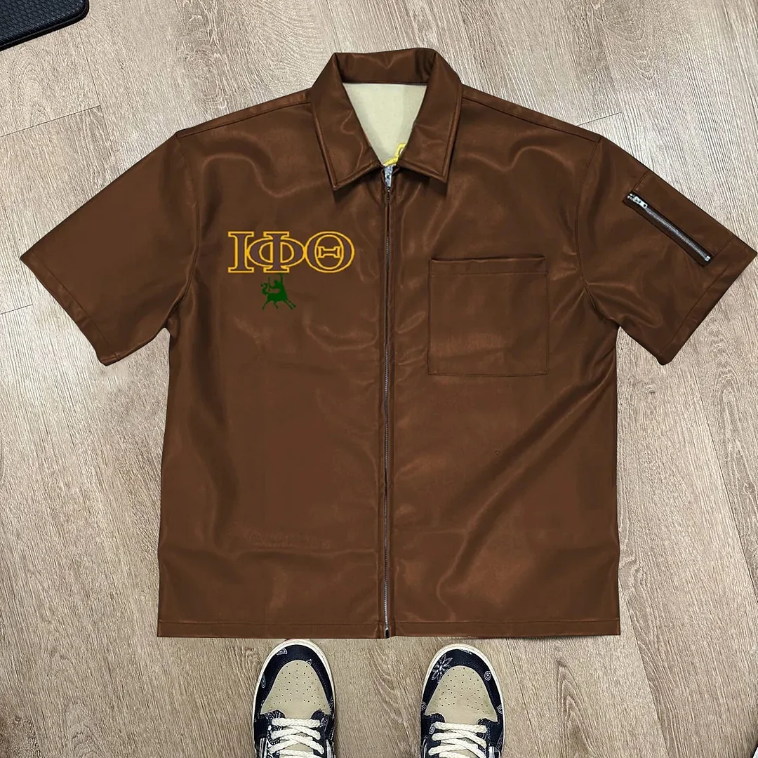 Embroidered Casual Streetwear College Leather Shirt