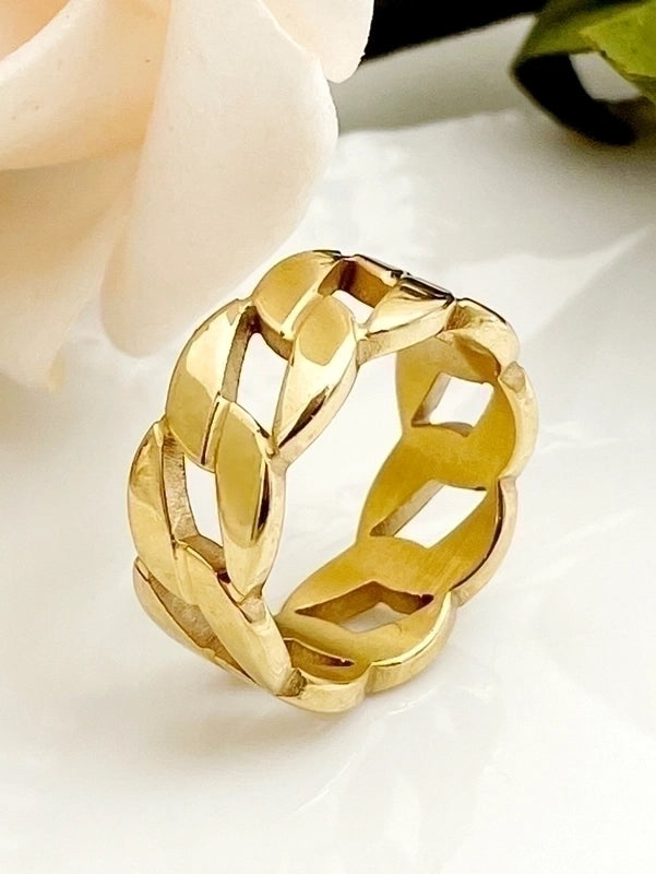 Hip-hop Geometric Stainless Steel Gold Plated Rings In Bulk