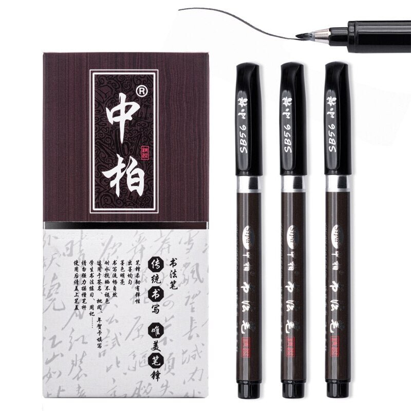 12Pcs/set Black Brush Pen Calligraphy Pen Markers Art Writing Office School Supplies Stationery Student Painting Lettering Pens