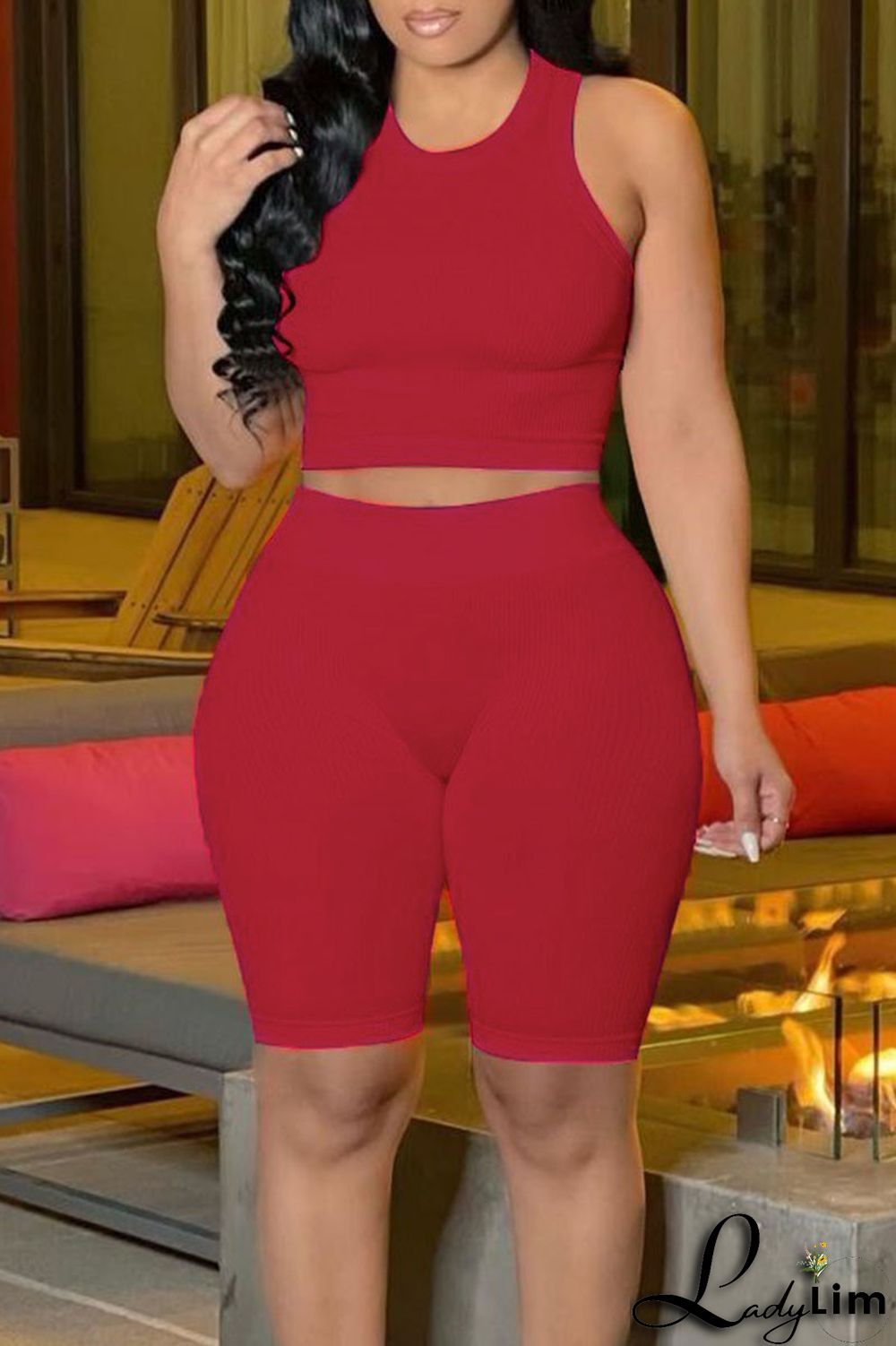 Blue Casual Solid Split Joint O Neck Sleeveless Two Pieces