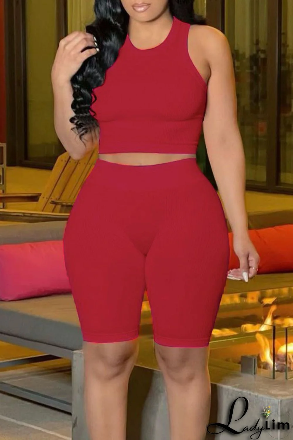 Blue Casual Solid Split Joint O Neck Sleeveless Two Pieces