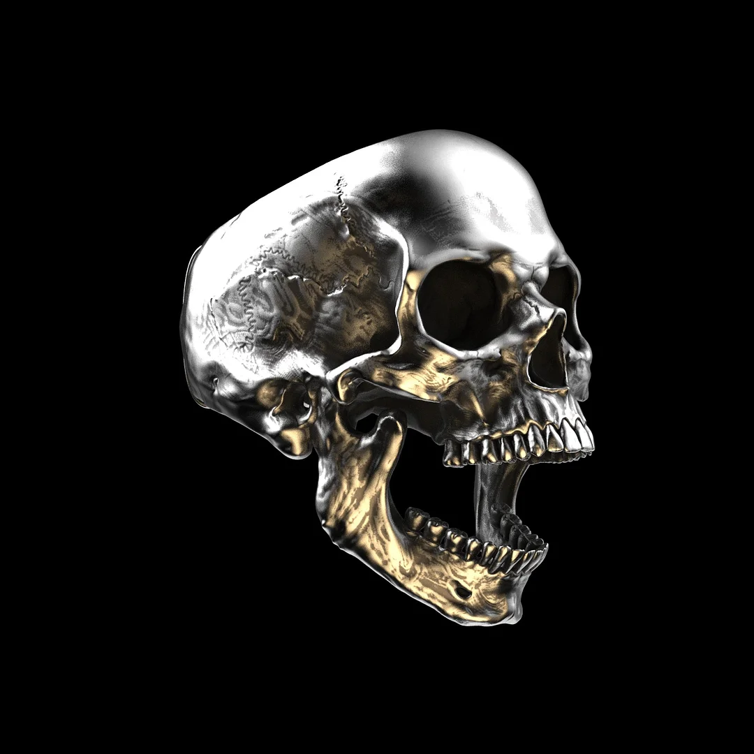 Anatomical Skull Ring Open Jaw (SIA) Sterling Silver