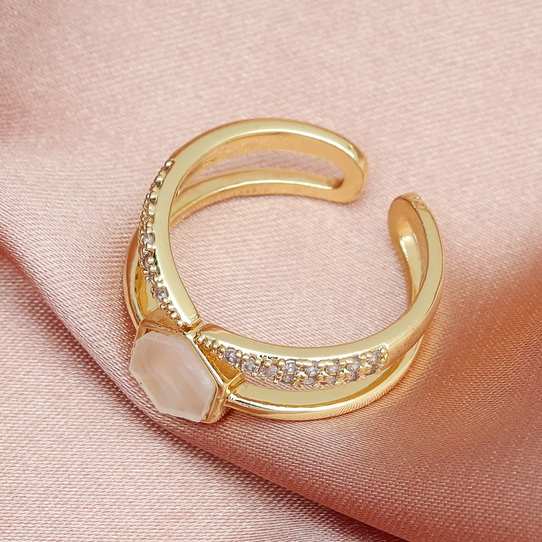 Zirconia Geometric Gold-Plated Ring