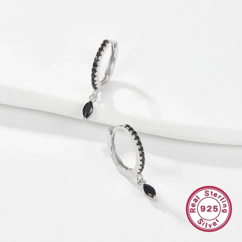 1 Pair 925 Sterling Silver Zircon Circle Drop Earrings