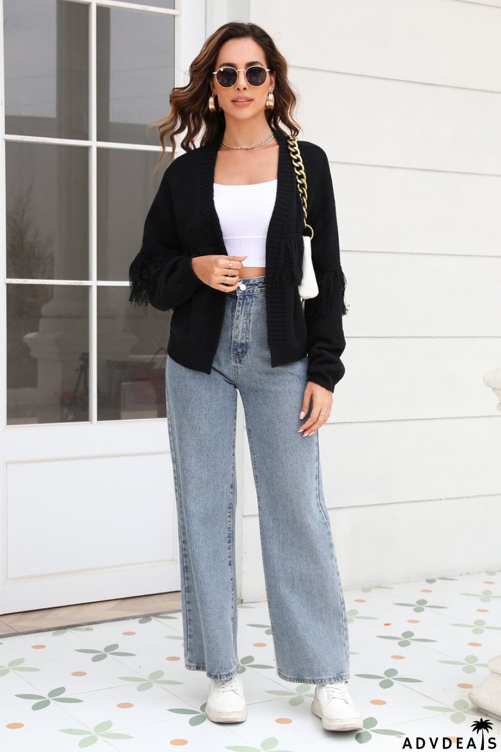 Fringe Trim Open Front Cardigan