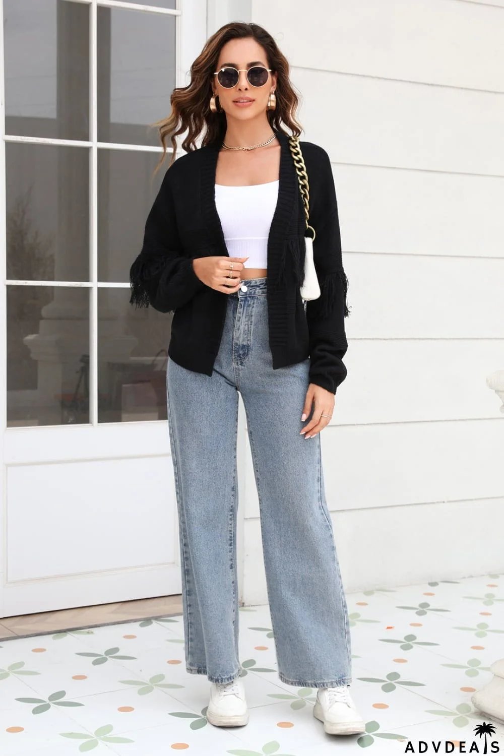 Fringe Trim Open Front Cardigan