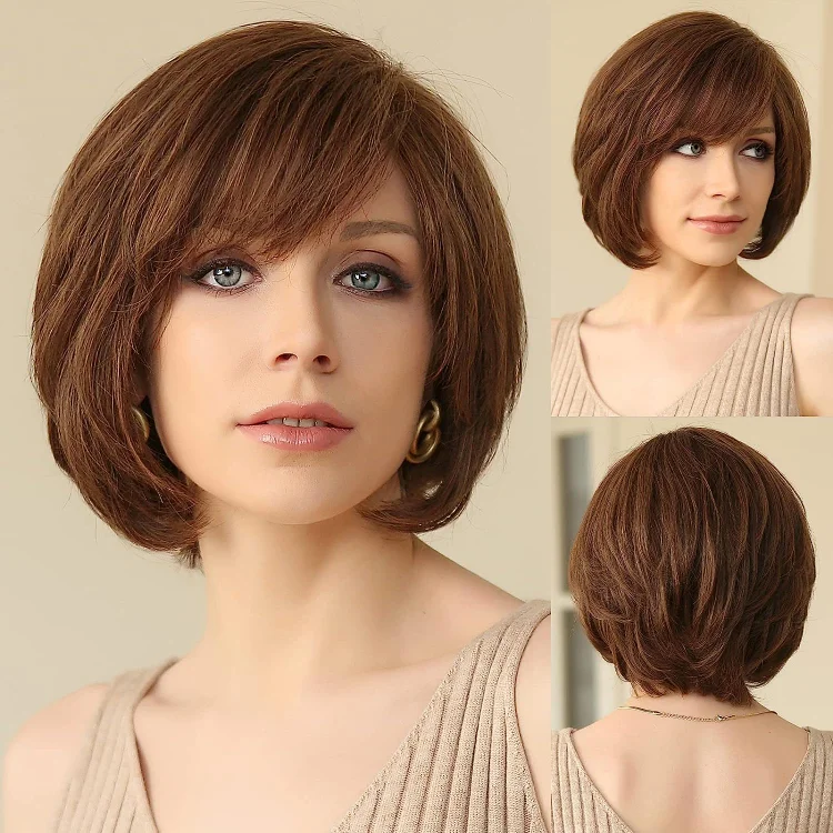 Short Natural Layered Wavy Wig