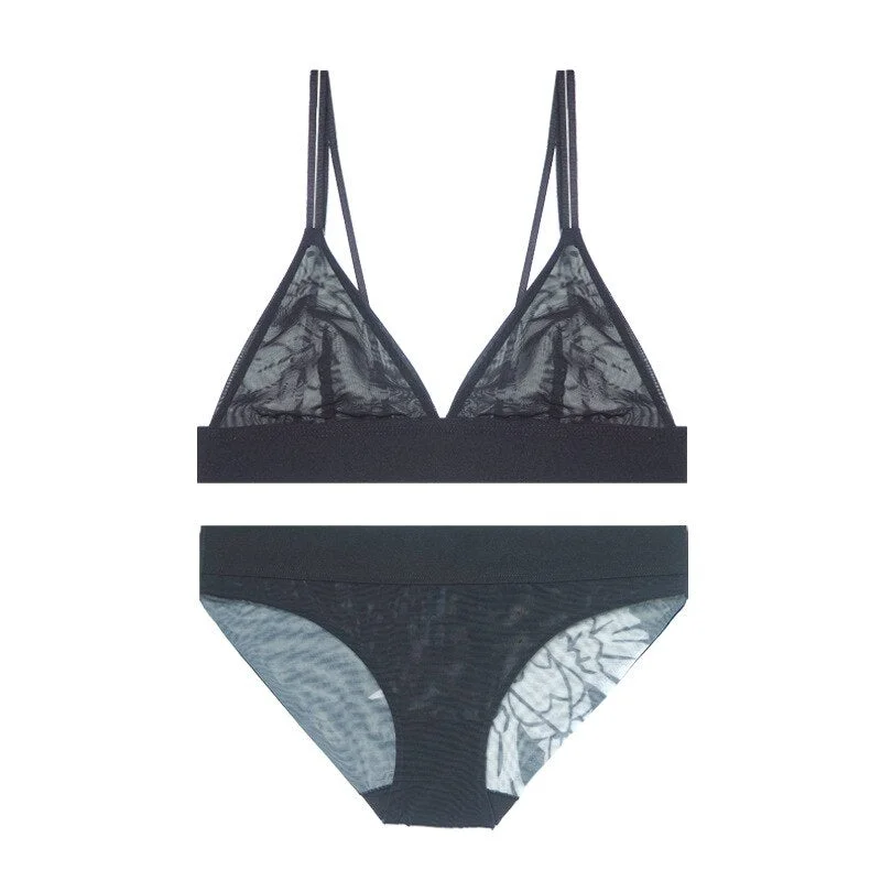 Meet'r Women Lace Sexy Underwear Embroidery Lingerie Set Thin Transparent Ultra-thin Temptation Push Up Bra And Briefs Set