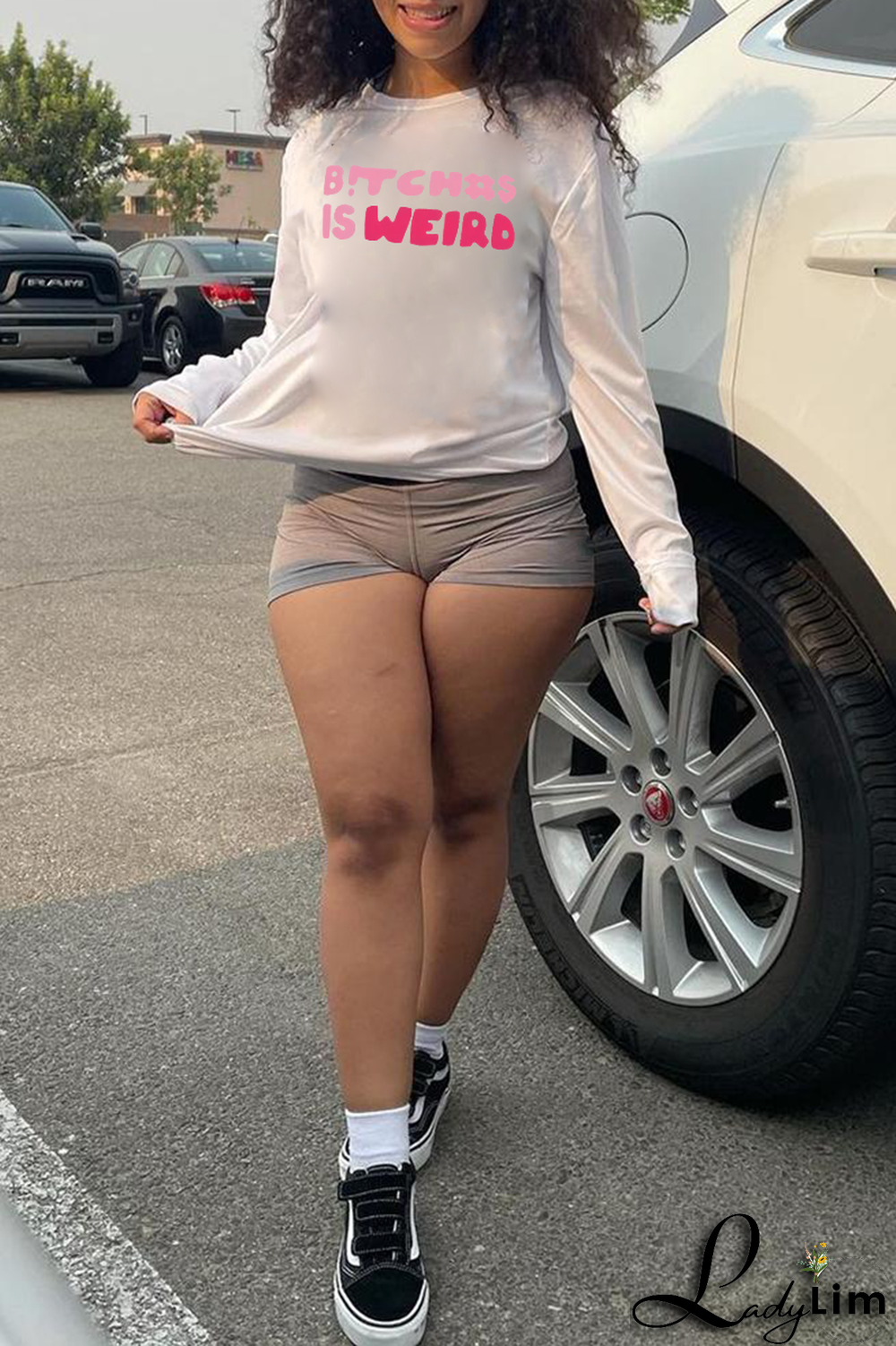 Black Fashion Street Print Letter O Neck Tops