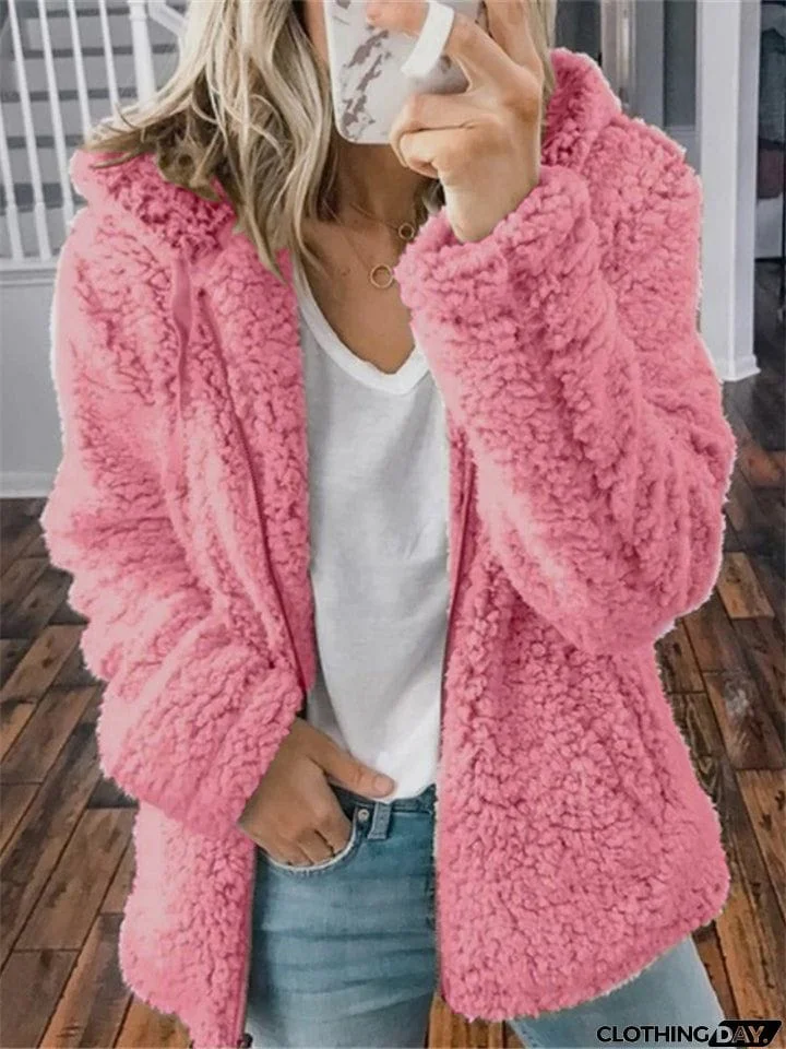 Women's Full Zip Up Cozy Plush Hooded Coat