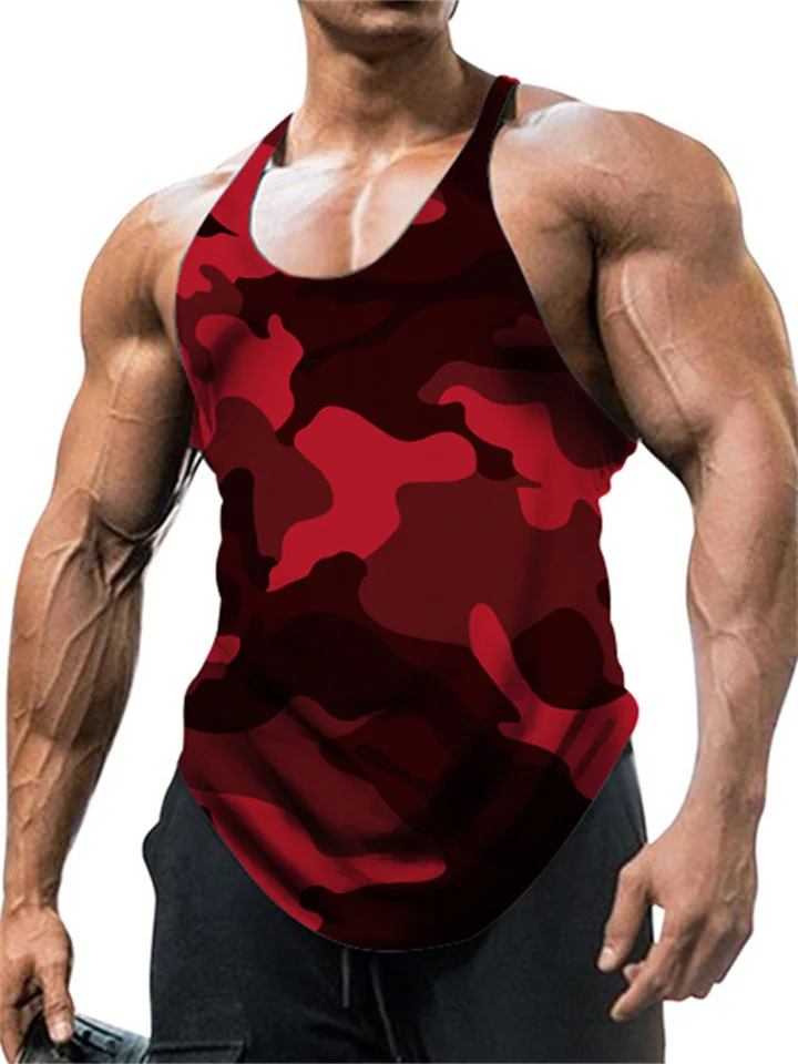 Summer Men's Digital Printing Fashion Europe and The United States Men's U-neck Sleeveless Camouflage Undershirt Outdoor Sports and Fitness Tops