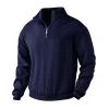 Men's Casual Jacquard Stand Collar Half Zip Wool Sweatshirt by Inlyline