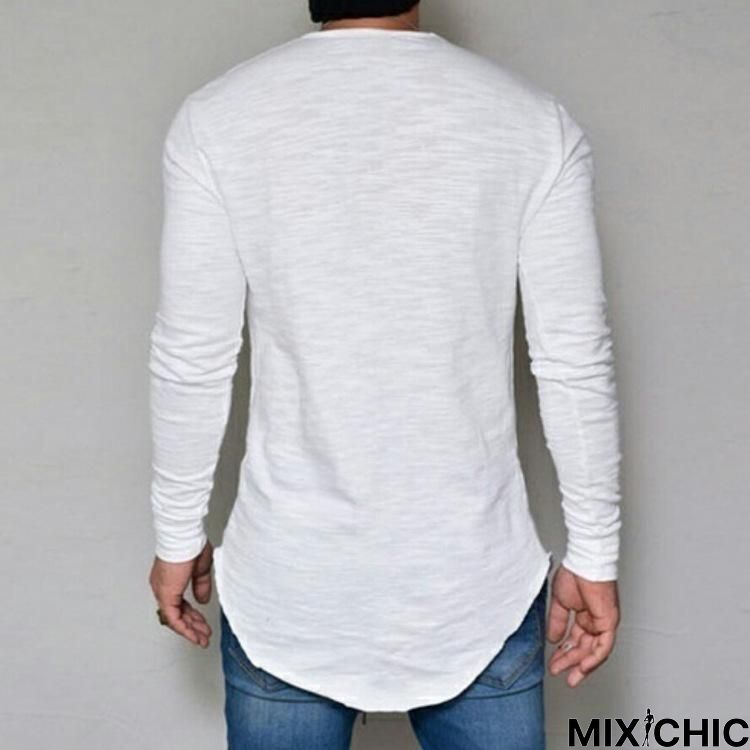 Plus Size Fashion Casual Slim Elastic Soft Solid Long Sleeve Men T Shirts Male Fit Tops Tee