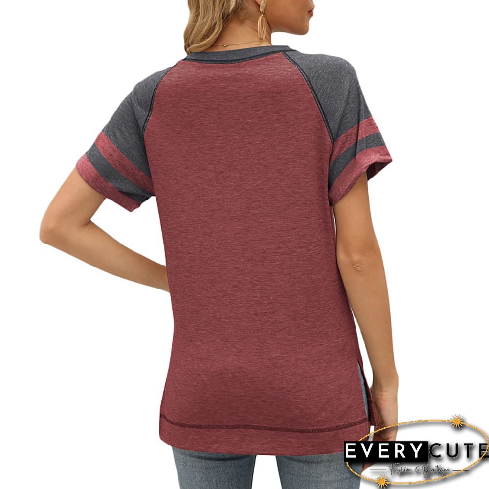 Rust Red Cotton Blend Raglan Sleeve T Shirt
