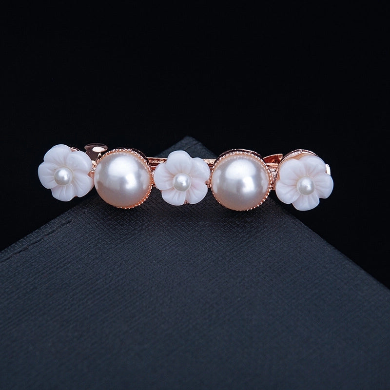 Korean Hair Accessories Rhinestone Bow Simple Hairpin Adult Pearl Horizontal Clip Ponytail Clip Top Clip Spring Clip Small