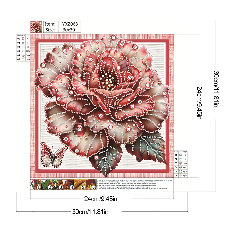 4pcs Diamond Painting - Partial Special Shaped Drill - Red Flower(Canvas|30*30cm)